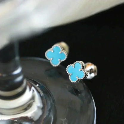 [Amore Jewelry]CLOVER MINI TUROUOISE SILVER STUD EARRINGS