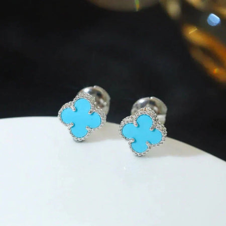 [Amore Jewelry]CLOVER MINI TUROUOISE SILVER STUD EARRINGS