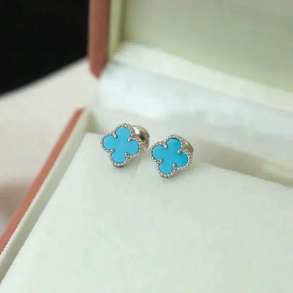 [Amore Jewelry]CLOVER MINI TUROUOISE SILVER STUD EARRINGS