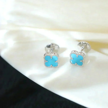 [Amore Jewelry]CLOVER MINI TUROUOISE SILVER STUD EARRINGS