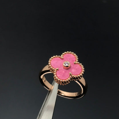 [Amore Jewelry]CLOVER RHODONITE ROSE GOLD RING