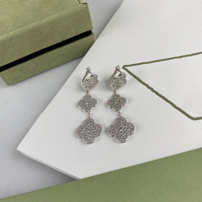 [Amore Jewelry]CLOVER 3 MOTIF DIAMOND SILVER DROP EARRINGS