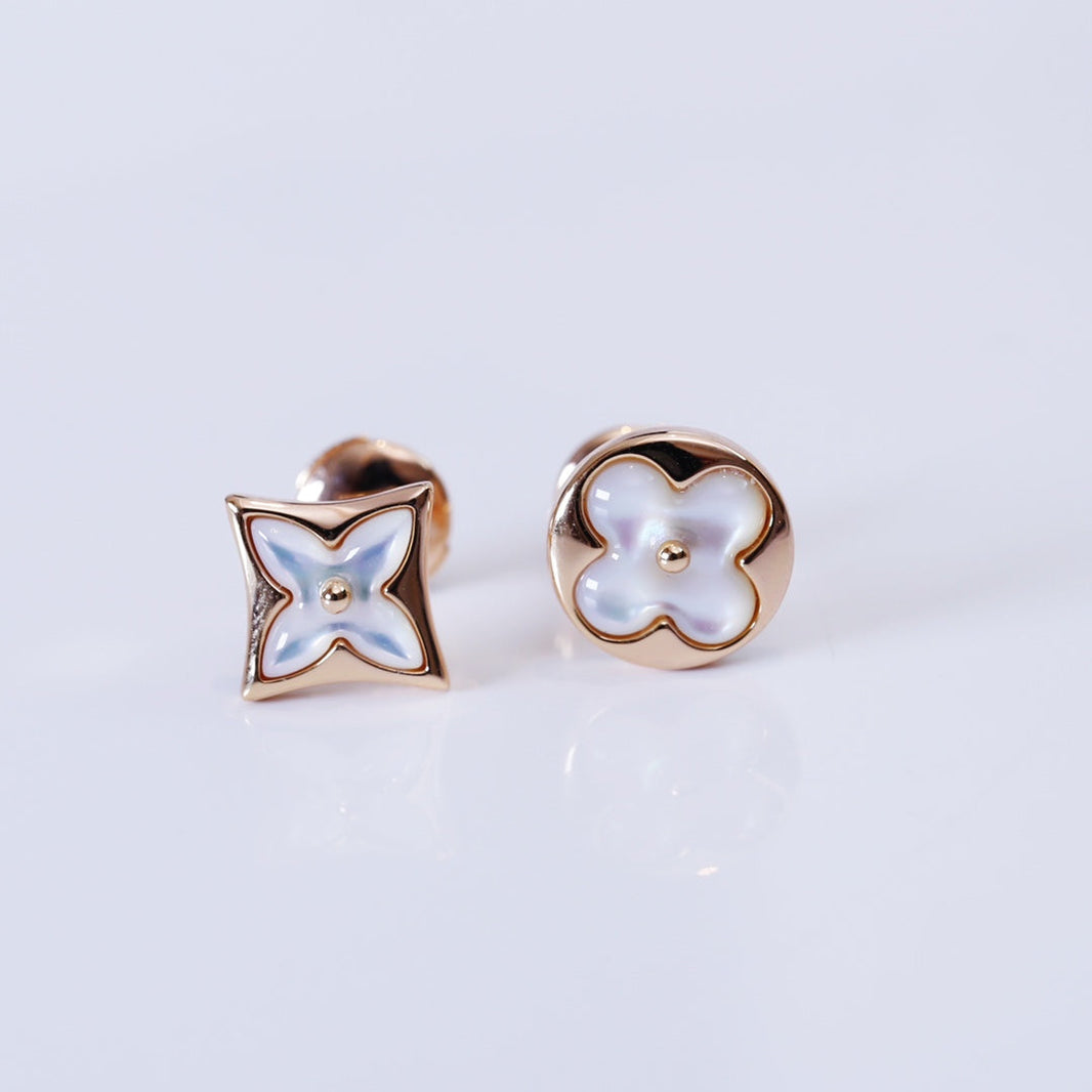 [Amore Jewelry]STAR AND SUN PINK GOLD MOP STUD EARRINGS