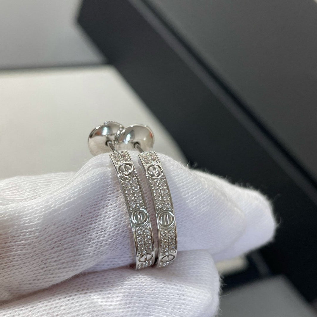 [Amore Jewelry]LOVE DIAMOND SILVER HOOP EARRINGS