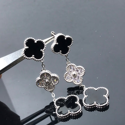 [Amore Jewelry]CLOVER 3 MOTIF DIAMOND ONYX SILVER EARRINGS