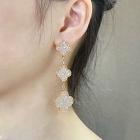 [Amore Jewelry]CLOVER 3 MOTIFS DIAMOND PAVED ROSE GOLD EARRINGS