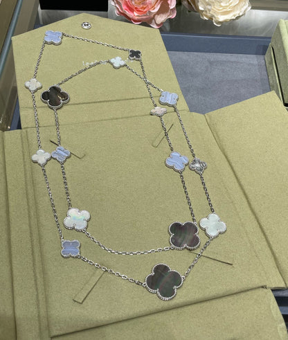 [Amore Jewelry]CLOVER 16 MOTIF CHALCEDONY MOP SILVER NECKLACE