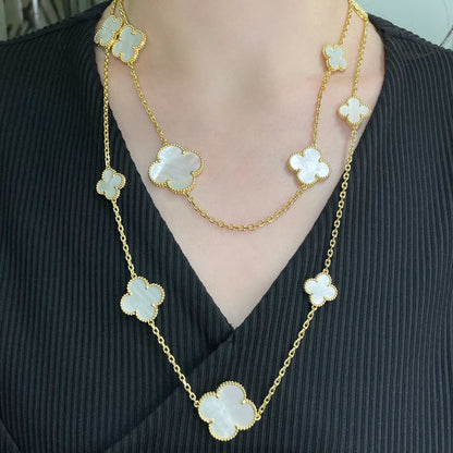 [Amore Jewelry]CLOVER 16 MOTIF WHITE MOP GOLD NECKLACE