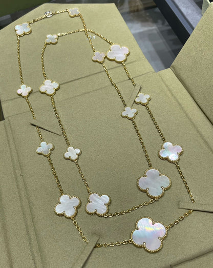 [Amore Jewelry]CLOVER 16 MOTIF WHITE MOP GOLD NECKLACE