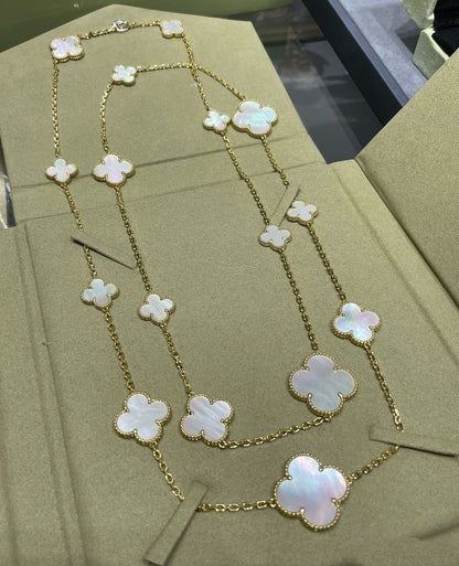[Amore Jewelry]CLOVER 16 MOTIF WHITE MOP GOLD NECKLACE