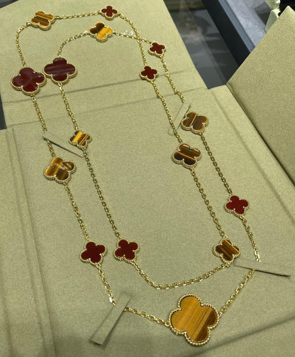 [Amore Jewelry]CLOVER 16 MOTIF CARNELIAN TIGER EYE ROSE GOLD NECKLACE