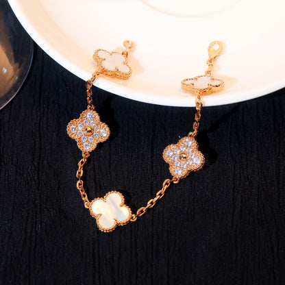 [Amore Jewelry]CLOVER BRACELET 5 MOTIF WHITE MOP DIAMOND
