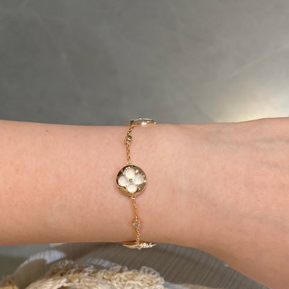 [Amore Jewelry]STAR AND SUN 4 MOTIF WHITE MOP PINK GOLD BRACELET
