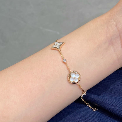[Amore Jewelry]STAR AND SUN 4 MOTIF WHITE MOP PINK GOLD BRACELET