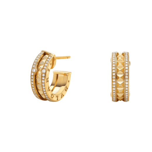 [Amore Jewelry]ZERO 1 ROCK GOLD EARRINGS WITH STUDDED SPIRAL AND PAVED DIAMONDS