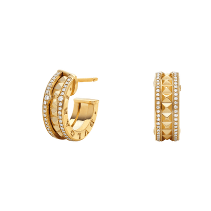 [Amore Jewelry]ZERO 1 ROCK GOLD EARRINGS WITH STUDDED SPIRAL AND PAVED DIAMONDS