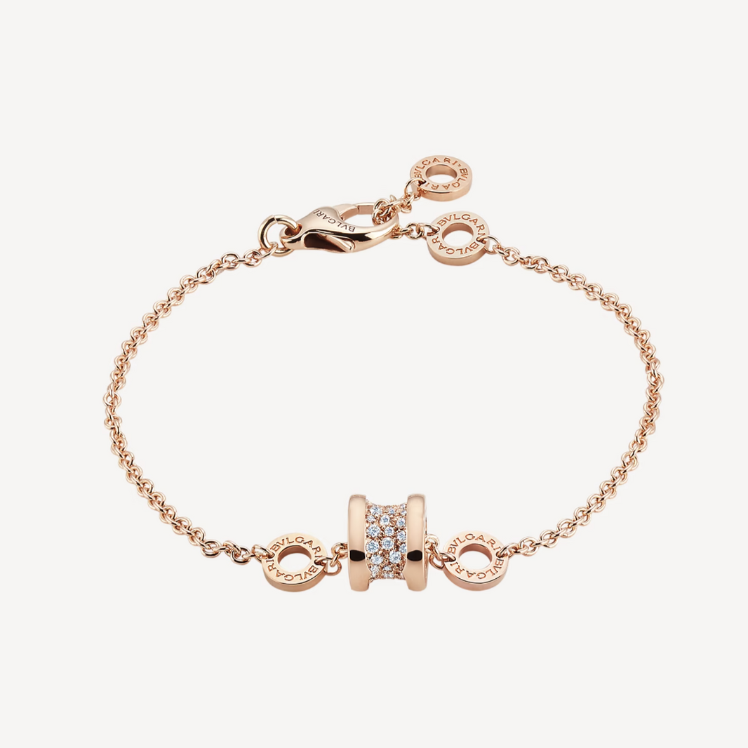 [Amore Jewelry]ZERO 1 SOFT PINK GOLD WITH PAVED DIAMONDS ON THE SPIRAL BRACELET
