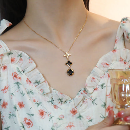[Amore Jewelry]STAR AND SUN ONYX PINK GOLD NECKLACE