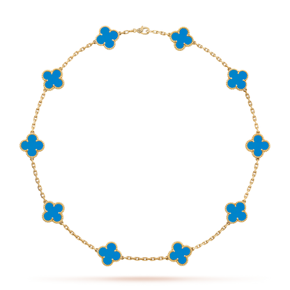 [Amore Jewelry]CLOVER 10 MOTIFS BLUE AGATE NECKLACE