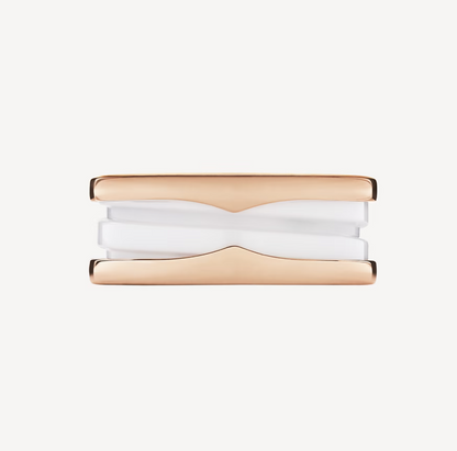 [Amore Jewelry]ZERO 1 TWO-BAND LOOPS AND WHITE CERAMIC SPIRAL PINK GOLD RING