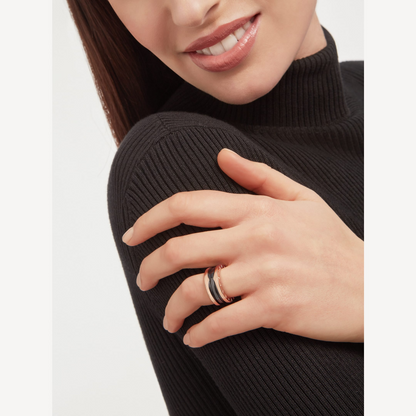 [Amore Jewelry]ZERO 1 TWO-BAND LOOPS AND BLACK CERAMIC PINK GOLD RING