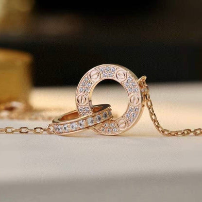 [Amore Jewelry]LOVE 7.6MM NECKLACE ROSE GOLD AND SILVER  FULL DIAMOND