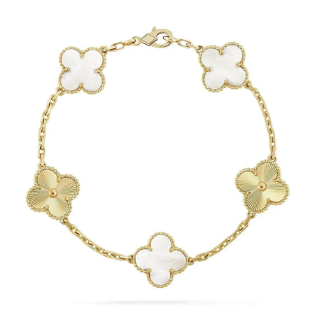 [Amore Jewelry]CLOVER BRACELET 5 MOTIF WHITE MOP PINK GOLD