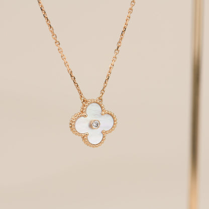 [Amore Jewelry]CLOVER 15MM DIAMOND WHITE FRITILLARIA NECKLACE