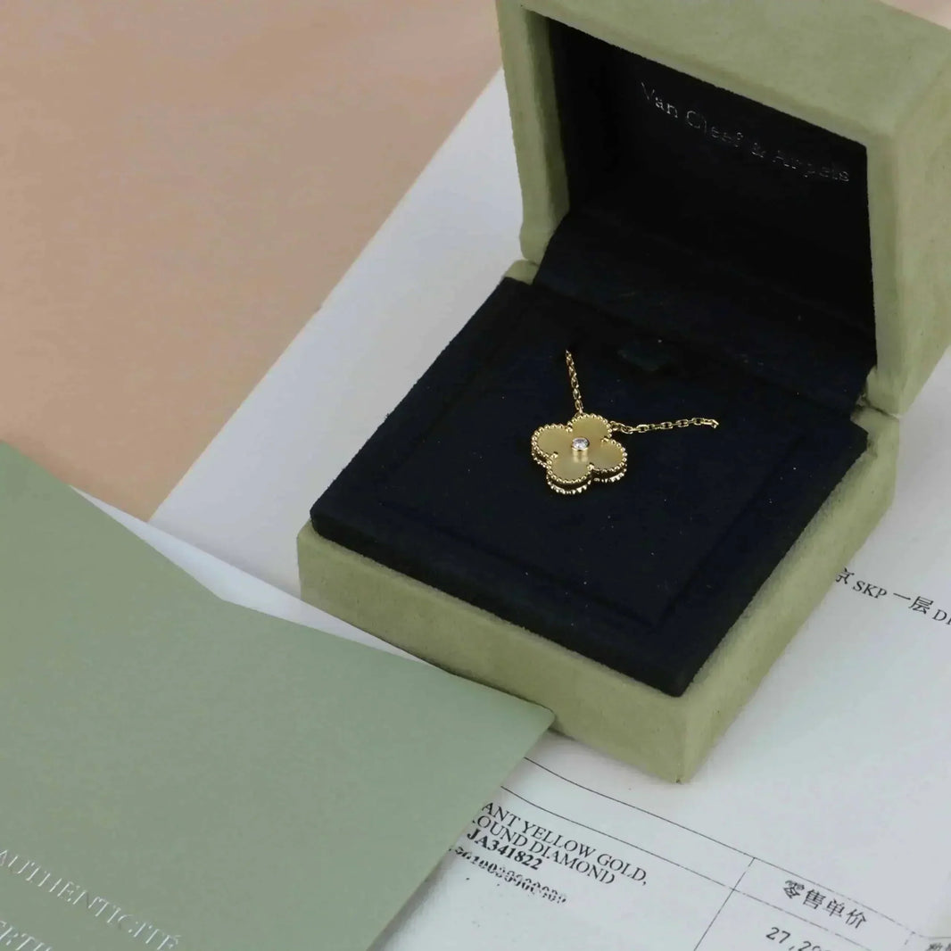 [Amore Jewelry]CLOVER 15MM DIAMOND GOLD MOTHER OF PEARL NECKLACE