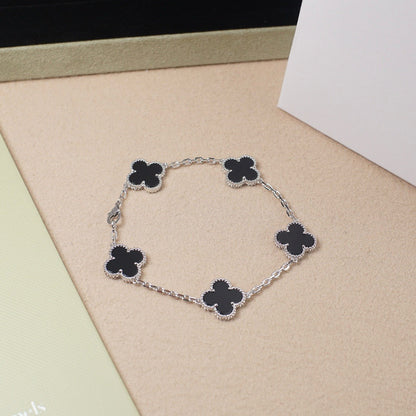 [Amore Jewelry]CLOVER 5 MOTIF ONYXS  BRACELET SILVER