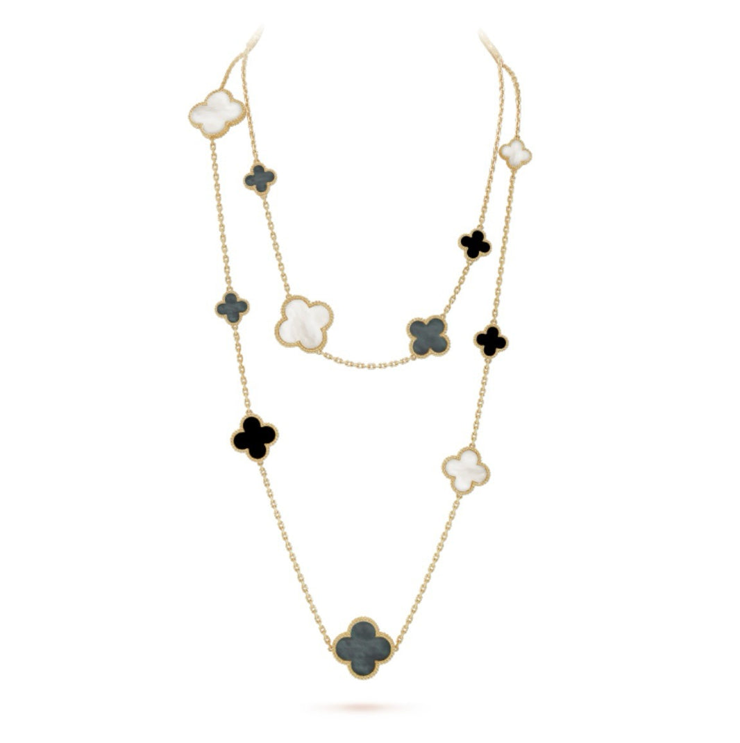 [Amore Jewelry]CLOVER 16 MOTIF CHALCEDONY MOP Gold NECKLACE