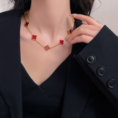 [Amore Jewelry]CLOVER 10 MOTIFS CARNELIAN NECKLACE