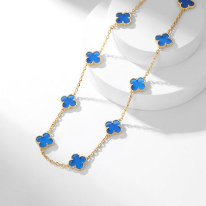 [Amore Jewelry]CLOVER 10 MOTIFS BLUE AGATE NECKLACE