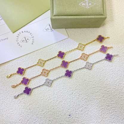 [Amore Jewelry]CLOVER  5 MOTIFS  PURPLE VIOLET DIAMOND BRACELET