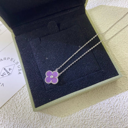 [Amore Jewelry]CLOVER 15MM DIAMOND  PURPLE VIOLET NECKLACE