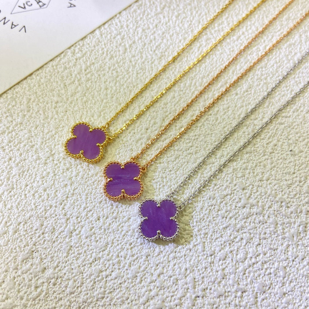 [Amore Jewelry]CLOVER 15MM  PURPLE VIOLET NECKLACE