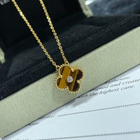 [Amore Jewelry]CLOVER 15MM DIAMOND AND YELLOW TIGER'S EYE AGATE necklace