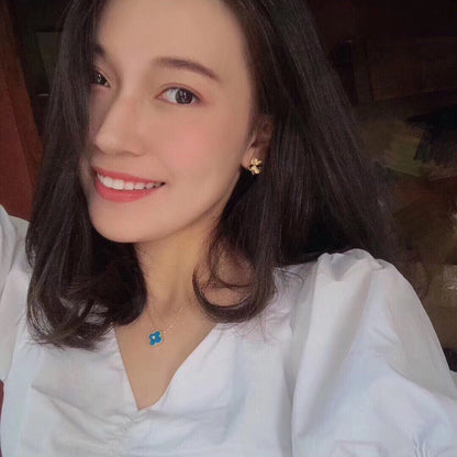 [Amore Jewelry]CLOVER 15MM DIAMOND AND BLUE AGATE NECKLACE