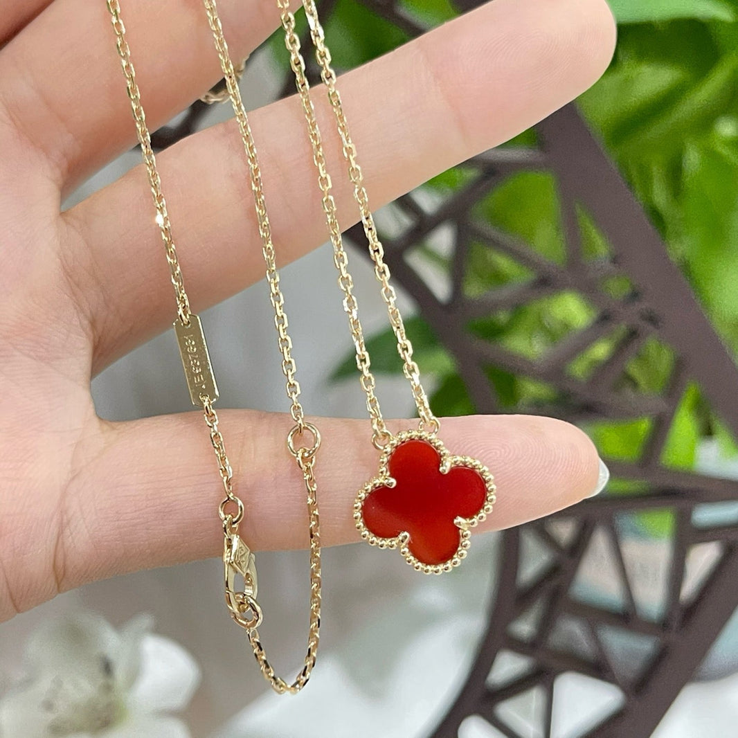 [Amore Jewelry]CLOVER 15MM CARNELIAN SINGLE FLOWER NECKLACE