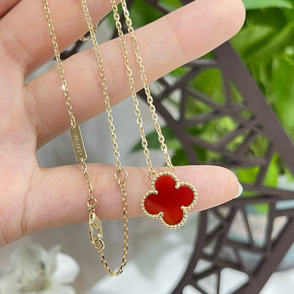 [Amore Jewelry]CLOVER 15MM CARNELIAN SINGLE FLOWER NECKLACE