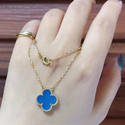 [Amore Jewelry]CLOVER 15MM BLUE AGATE NECKLACE