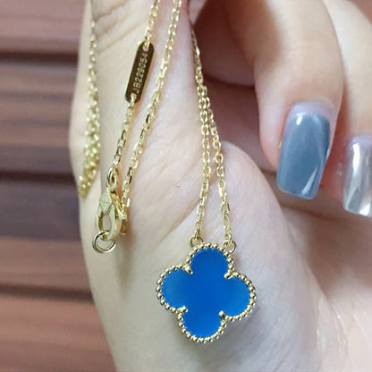 [Amore Jewelry]CLOVER 15MM BLUE AGATE NECKLACE