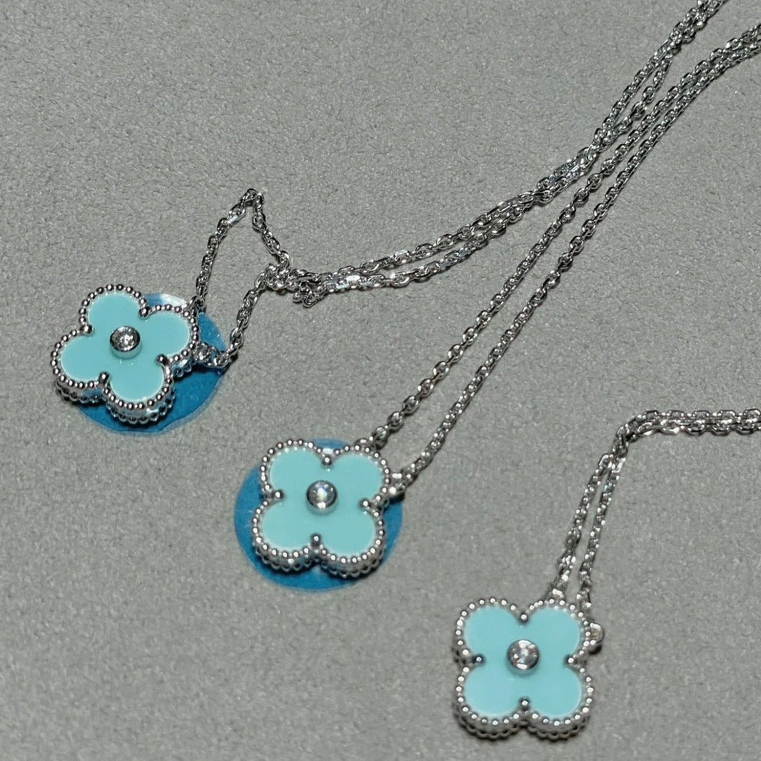 [Amore Jewelry]CLOVER 1 DIAMOND LIGHT BLUE SILVER NECKLACE
