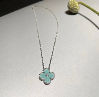 [Amore Jewelry]CLOVER 1 DIAMOND LIGHT BLUE SILVER NECKLACE