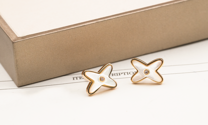 [Amore Jewelry]JEUX DE WHITE MOP PINK GOLD DIAMOND EARRINGS