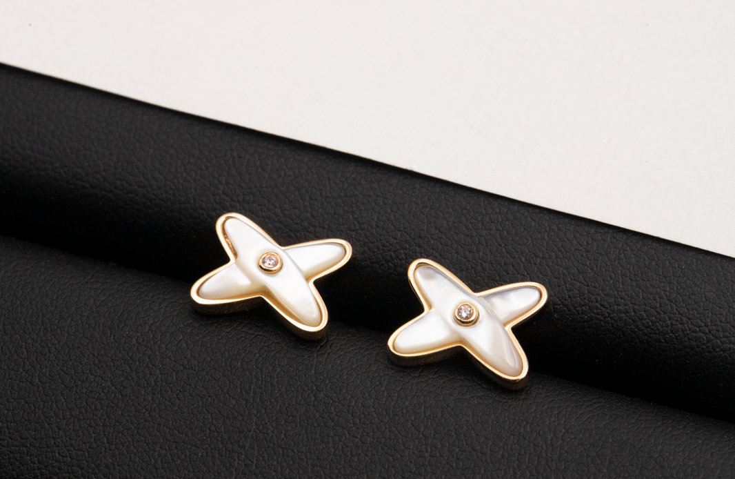 [Amore Jewelry]JEUX DE WHITE MOP PINK GOLD DIAMOND EARRINGS