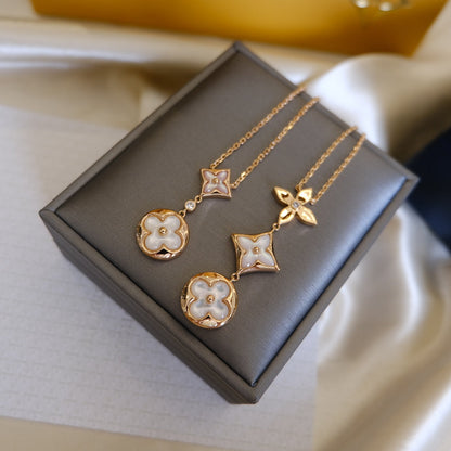 [Amore Jewelry]COLOR BLOSSOM LARIAT NECKLACE PINK GOLD WHITE MOTHER PEARL AND DIAMOND