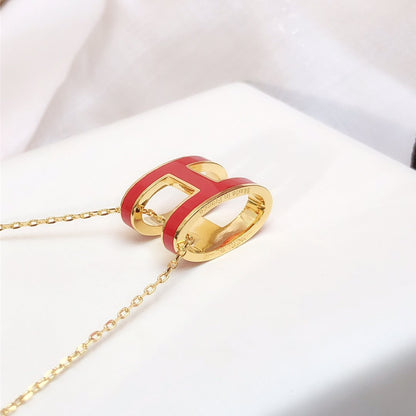 [Amore Jewelry]HM CLIC RED ENAMEL GOLD NECKLACE