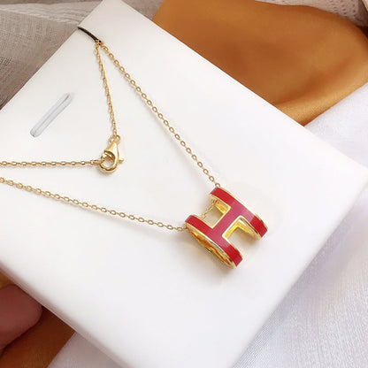 [Amore Jewelry]HM CLIC RED ENAMEL GOLD NECKLACE