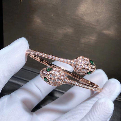[Amore Jewelry]SERPENTI BRACELET PINK GOLD MALACHITE DIAMOND DOUBLE SNAKE